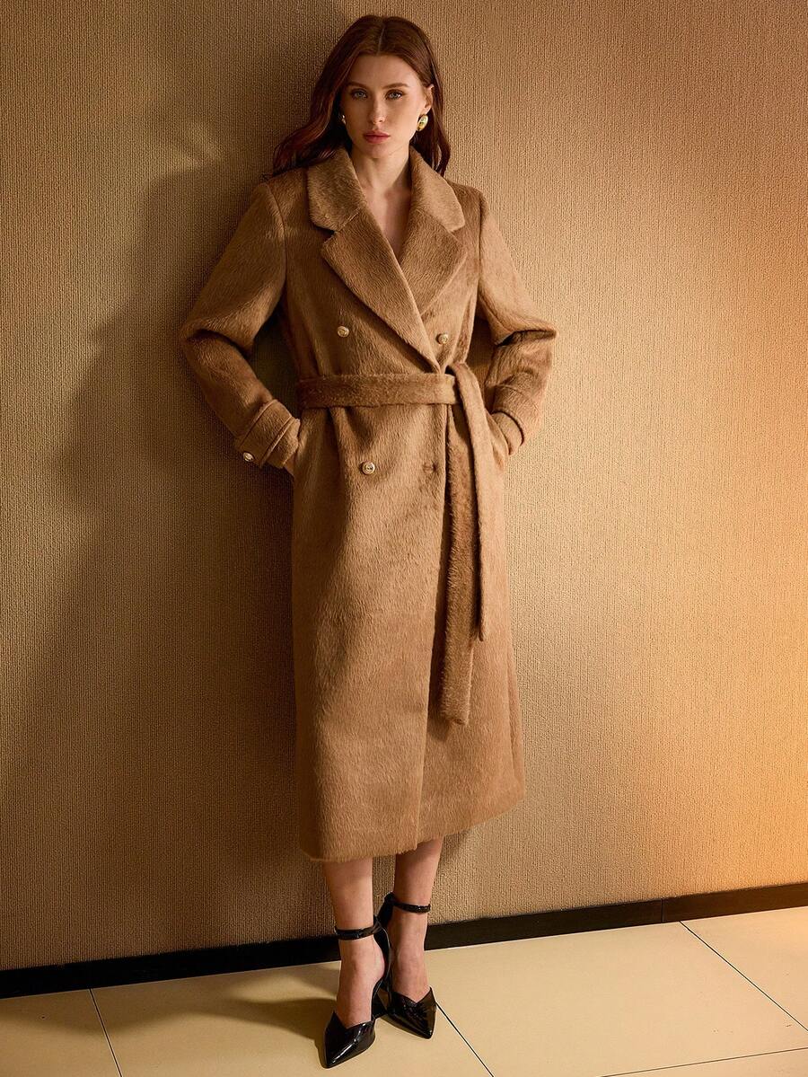 Lea Belted Double Breasted Notch Lapel Longline Overcoat - view 7