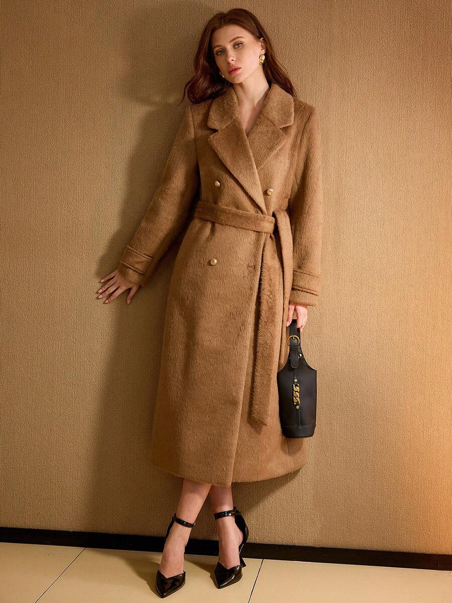 Lea Belted Double Breasted Notch Lapel Longline Overcoat - view 8