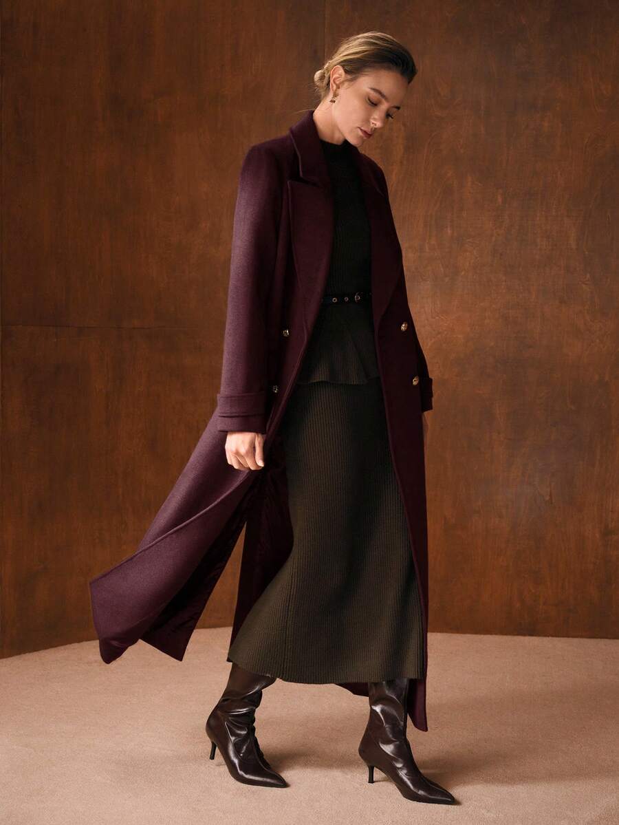 Manon Belted Double Breasted Collared Longline Overcoat - view 7