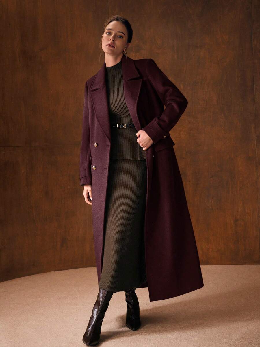 Manon Belted Double Breasted Collared Longline Overcoat - view 8
