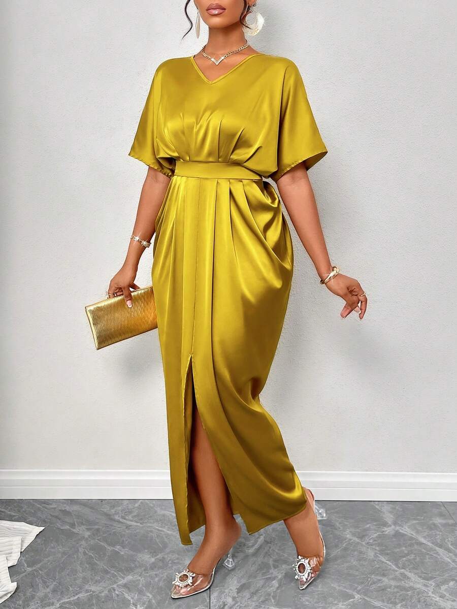 Grace Batwing Sleeve Draped Maxi Dress - front view