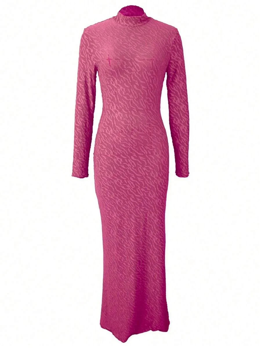 Thea Textured High Neck Maxi Dress - view 10