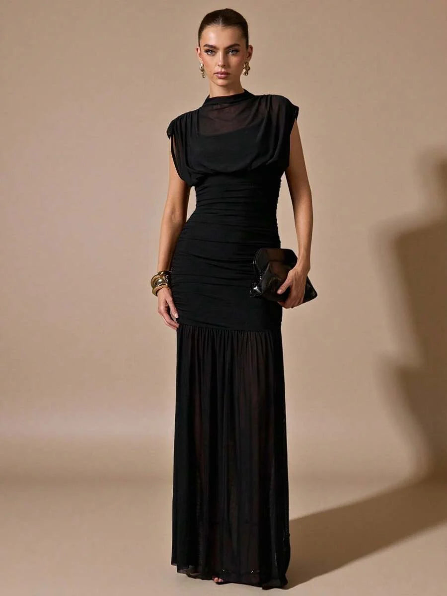 Sloane Ruched Draped Maxi Dress - front view