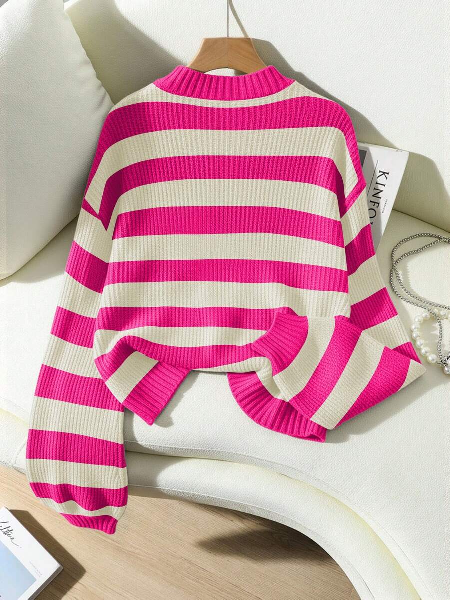 Tove Striped Drop Shoulder Balloon Sleeve Sweater - view 12