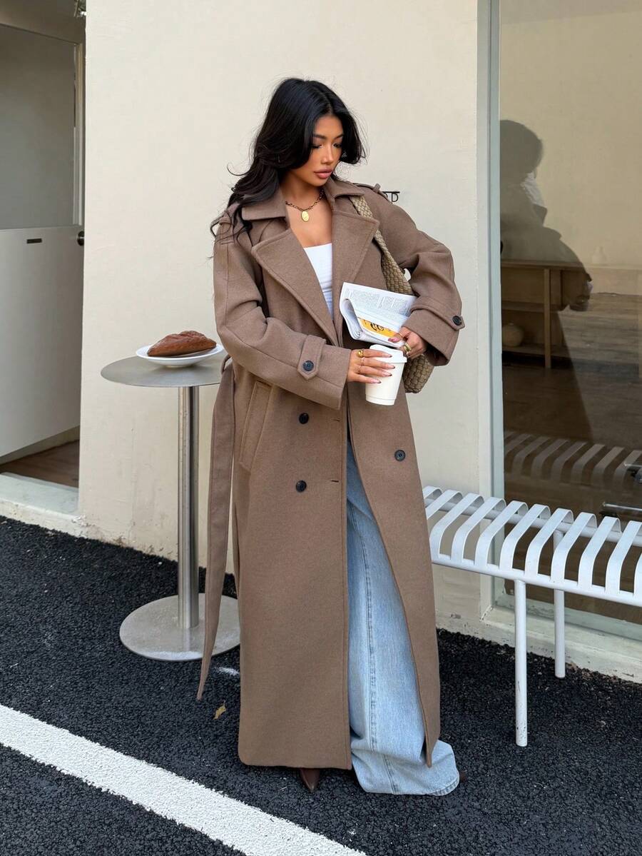 Romy Belted Notch Lapel Longline Overcoat - view 5