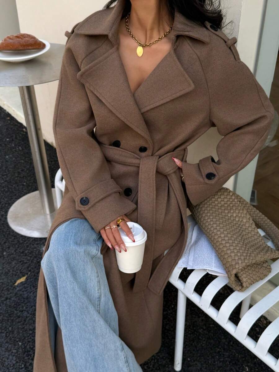 Romy Belted Notch Lapel Longline Overcoat - view 3