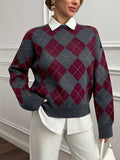 Lotte Argyle Drop Shoulder Oversized Sweater - front view