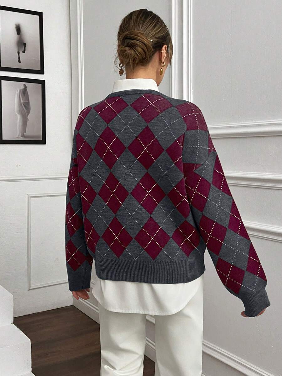 Lotte Argyle Drop Shoulder Oversized Sweater - view 2