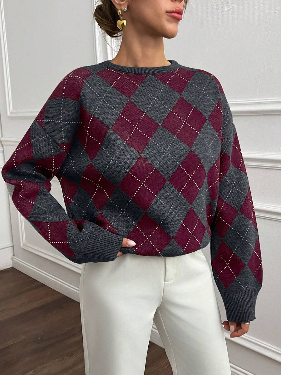 Lotte Argyle Drop Shoulder Oversized Sweater - view 3