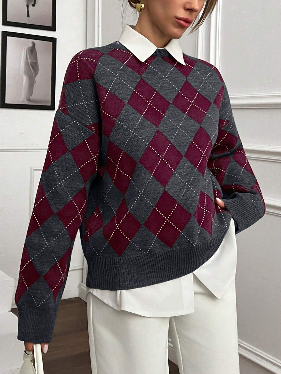 Lotte Argyle Drop Shoulder Oversized Sweater - view 4