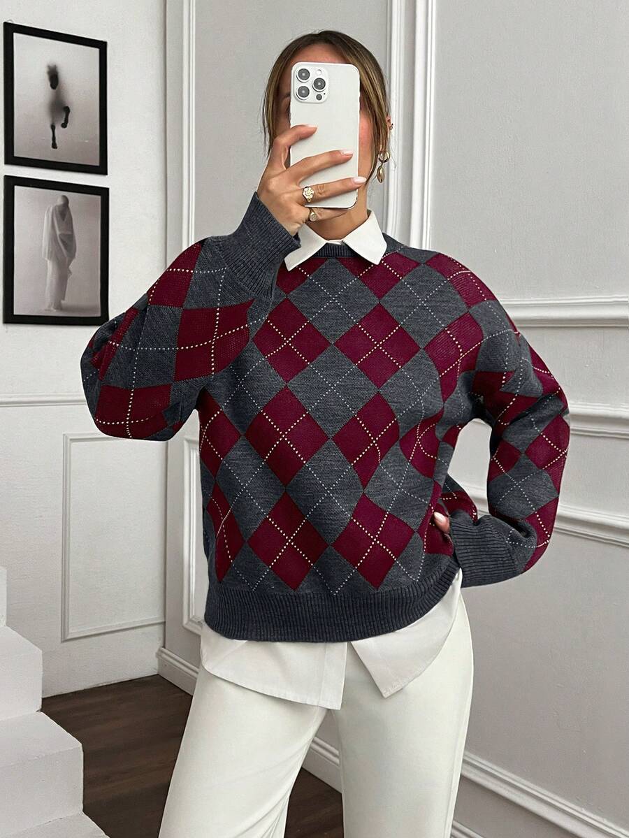 Lotte Argyle Drop Shoulder Oversized Sweater - view 5