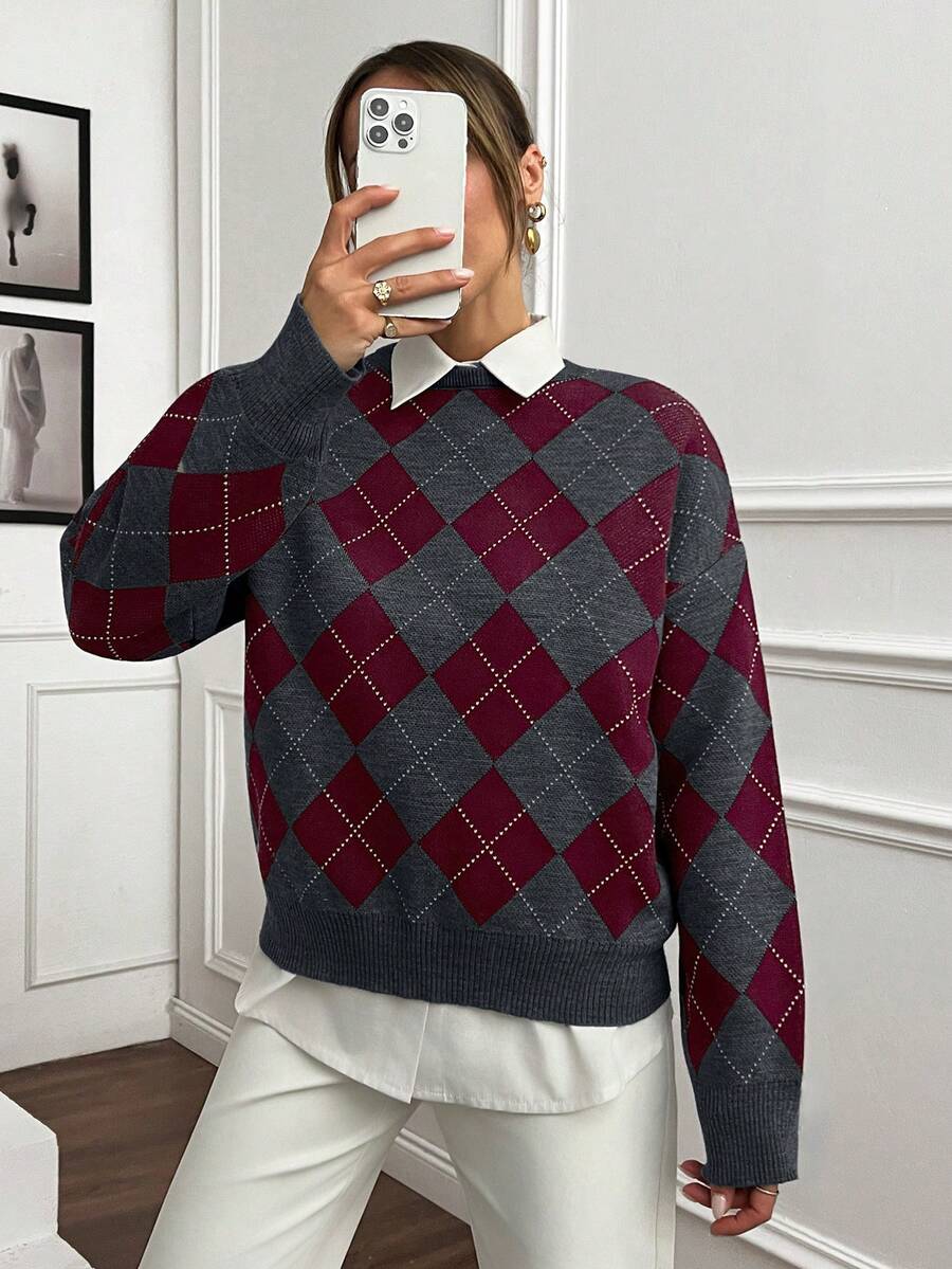 Lotte Argyle Drop Shoulder Oversized Sweater - view 6