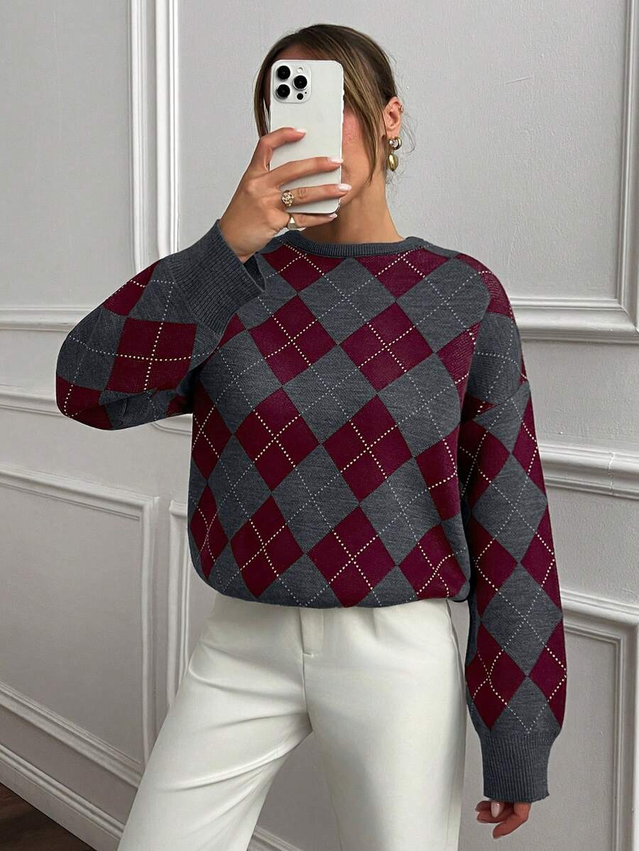 Lotte Argyle Drop Shoulder Oversized Sweater - view 7