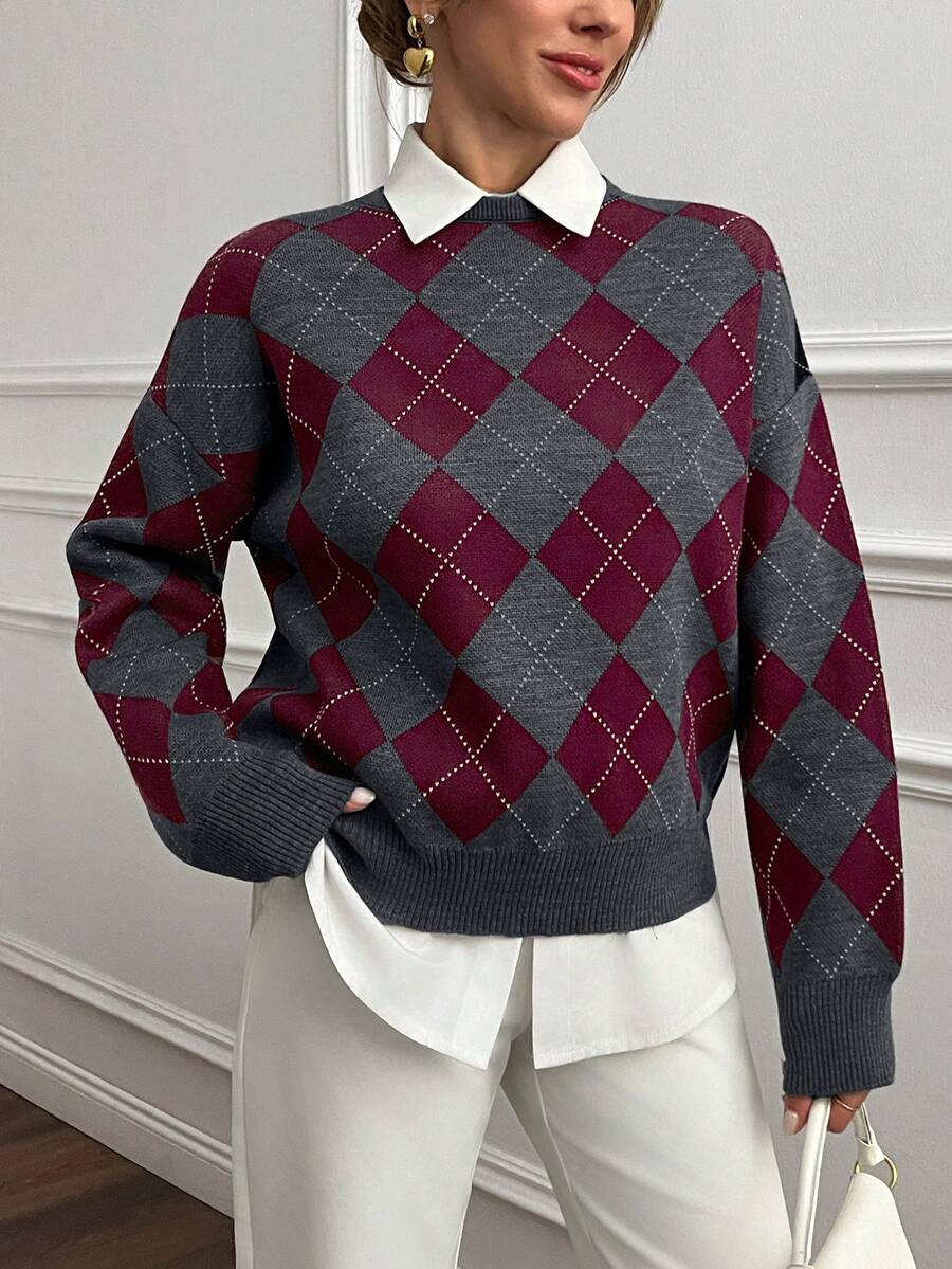 Lotte Argyle Drop Shoulder Oversized Sweater - view 8