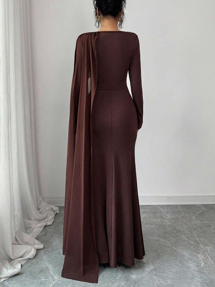 Quinn Ruched Cape Sleeve Mermaid Maxi Dress - view 2