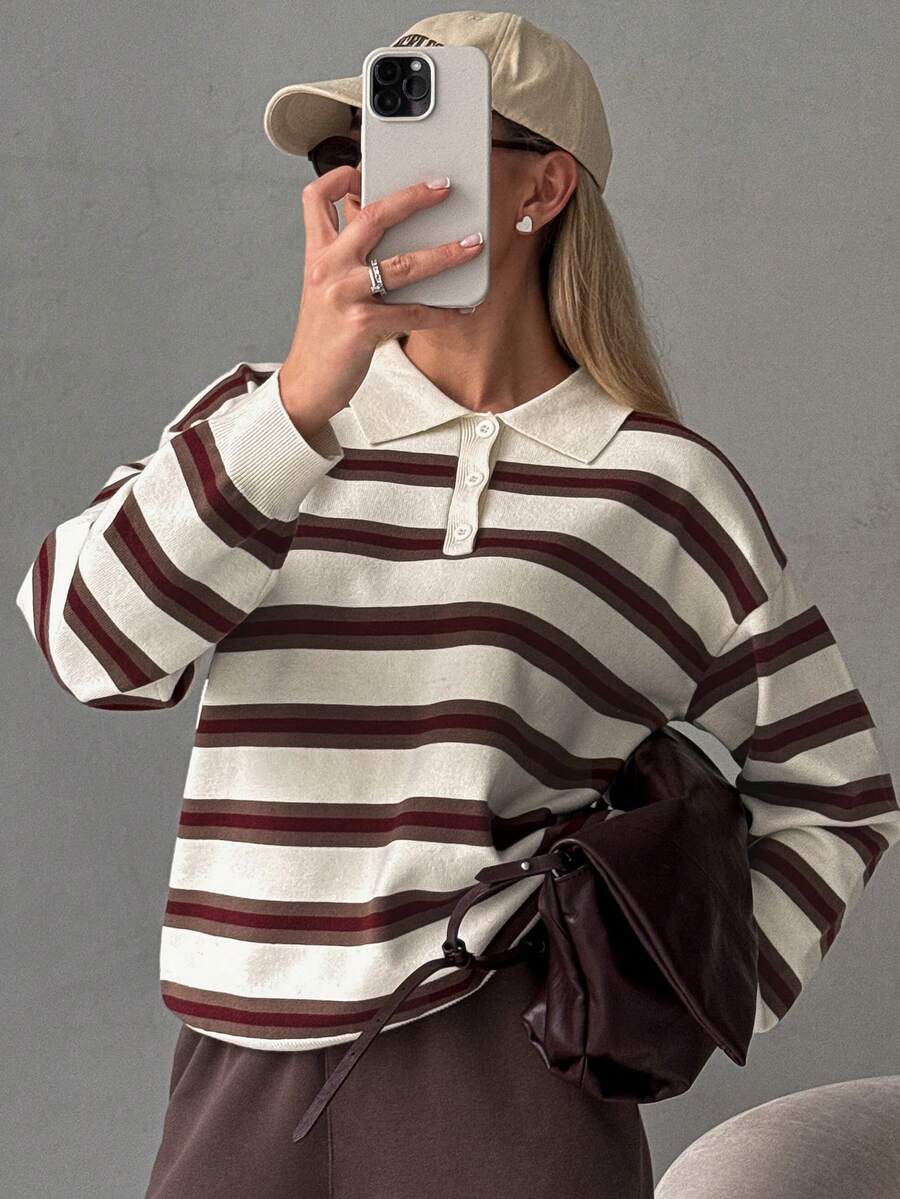 Ida Striped Drop Shoulder Loose Fit Sweater - view 3
