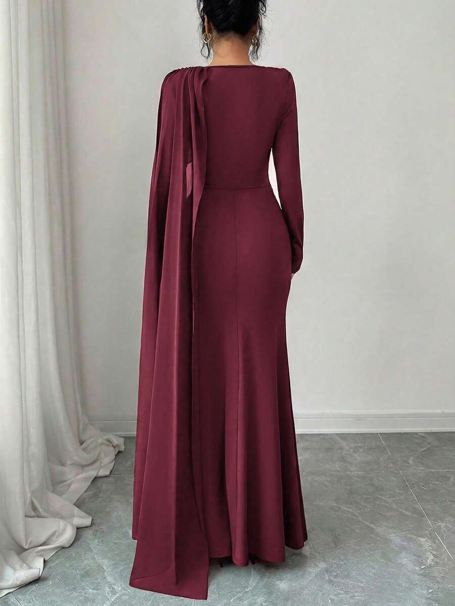 Quinn Ruched Cape Sleeve Mermaid Maxi Dress - view 6