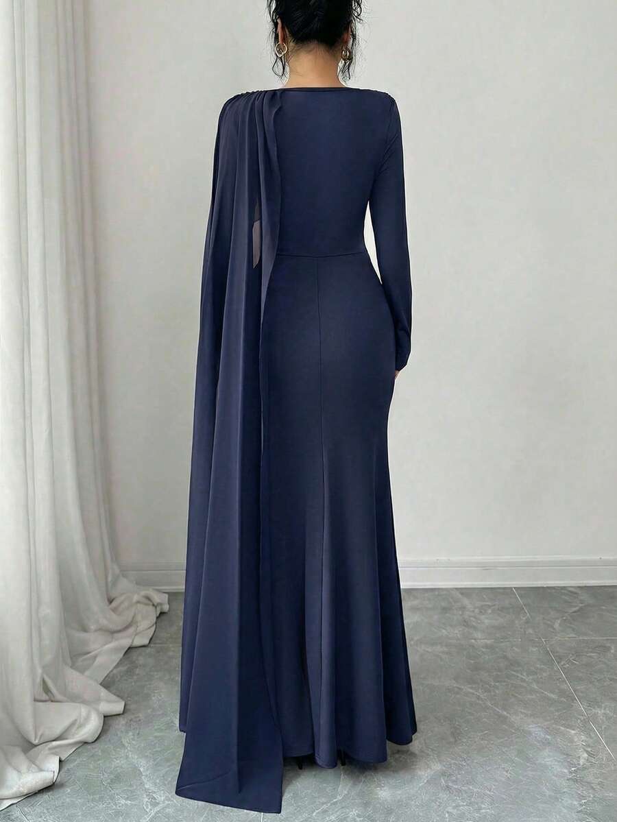 Quinn Ruched Cape Sleeve Mermaid Maxi Dress - view 13