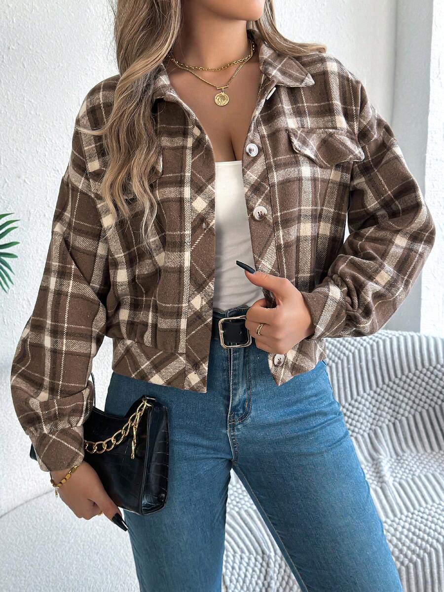 Tess Plaid Balloon Sleeve Cropped Overcoat - view 3