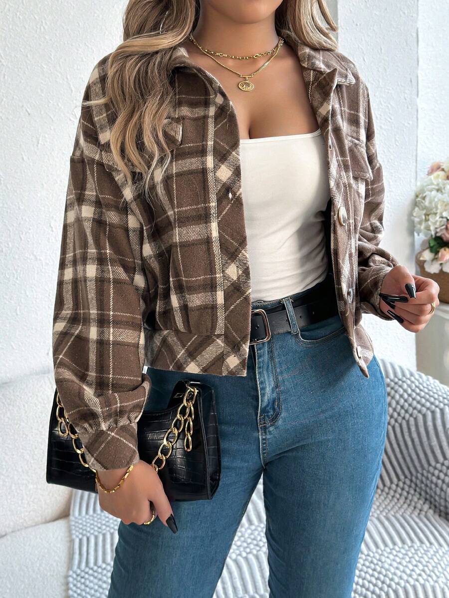 Tess Plaid Balloon Sleeve Cropped Overcoat - view 7