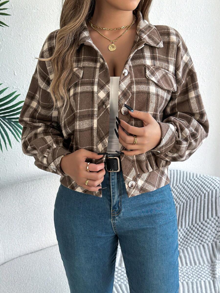 Tess Plaid Balloon Sleeve Cropped Overcoat - view 5