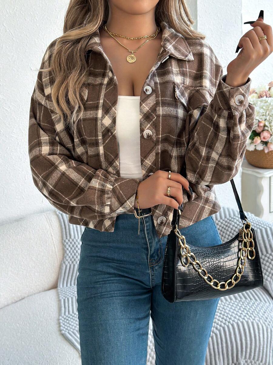 Tess Plaid Balloon Sleeve Cropped Overcoat - view 4