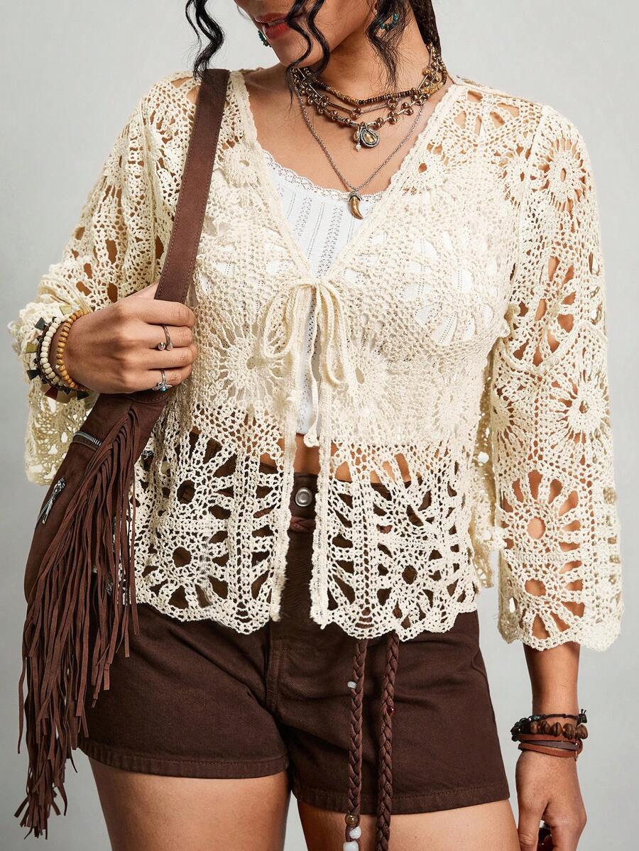 Josefine Crochet Tie Front Cardigan - front view
