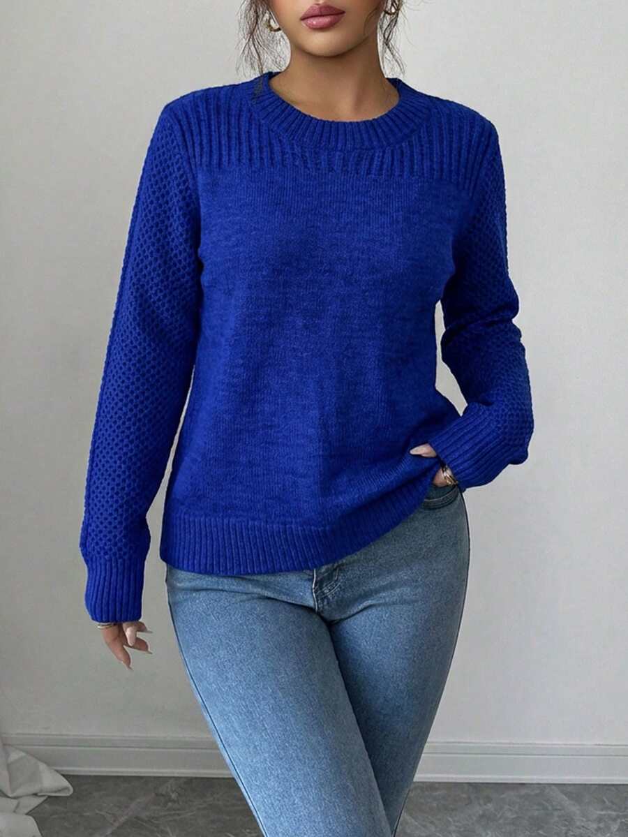 Alma Textured Round Neck Sweater - front view