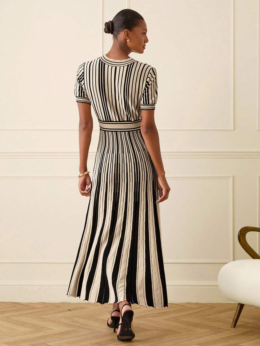 Verity Ribbed Striped Short Sleeve Maxi Dress - view 2