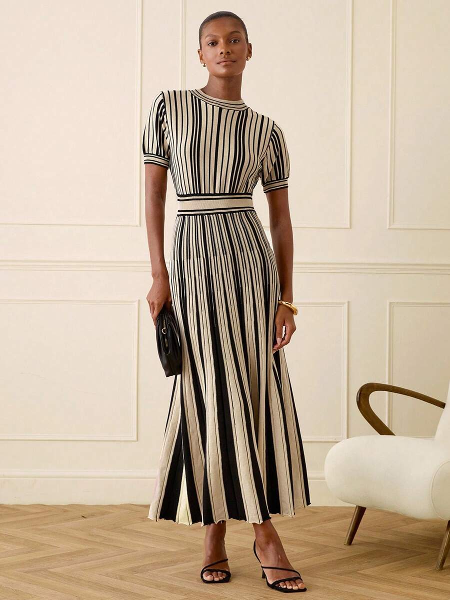 Verity Ribbed Striped Short Sleeve Maxi Dress - view 3