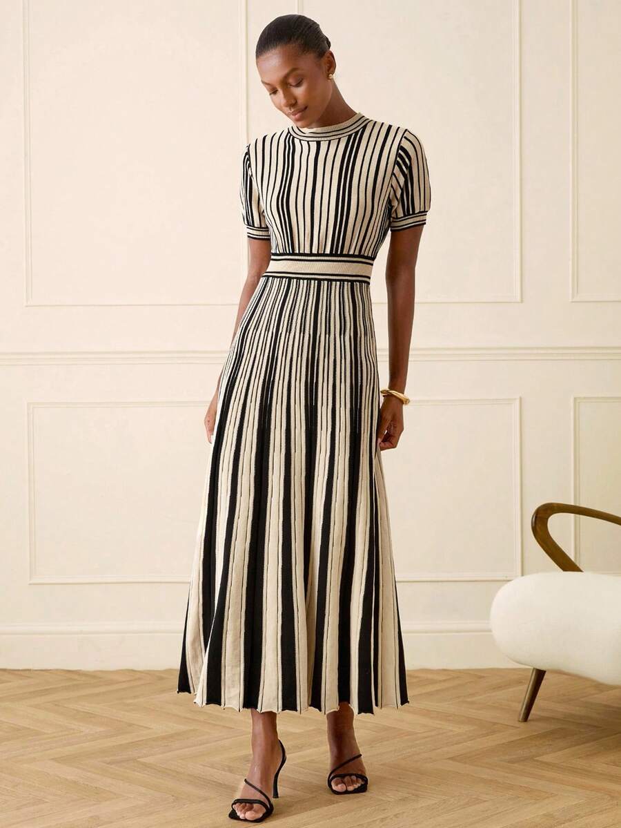 Verity Ribbed Striped Short Sleeve Maxi Dress - view 4