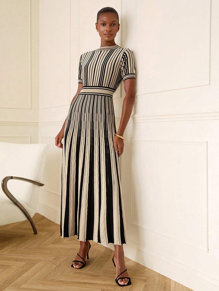 Verity Ribbed Striped Short Sleeve Maxi Dress - view 6