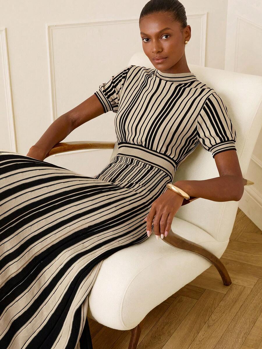 Verity Ribbed Striped Short Sleeve Maxi Dress - view 7