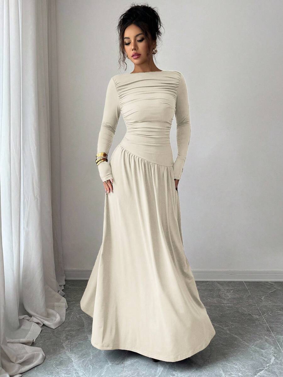Isabella Boat Neck Long Sleeve Maxi Dress - view 3