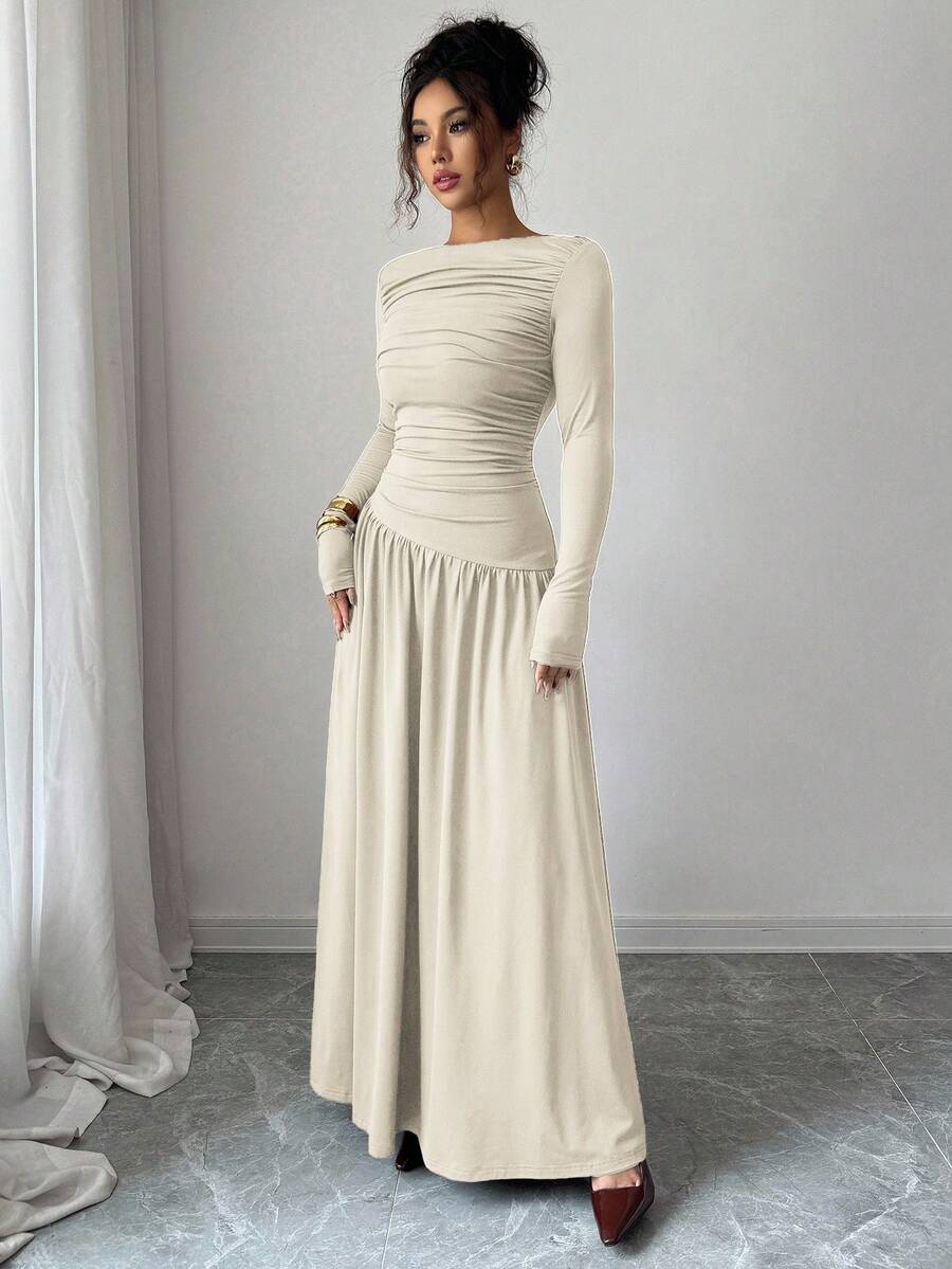 Isabella Boat Neck Long Sleeve Maxi Dress - view 4