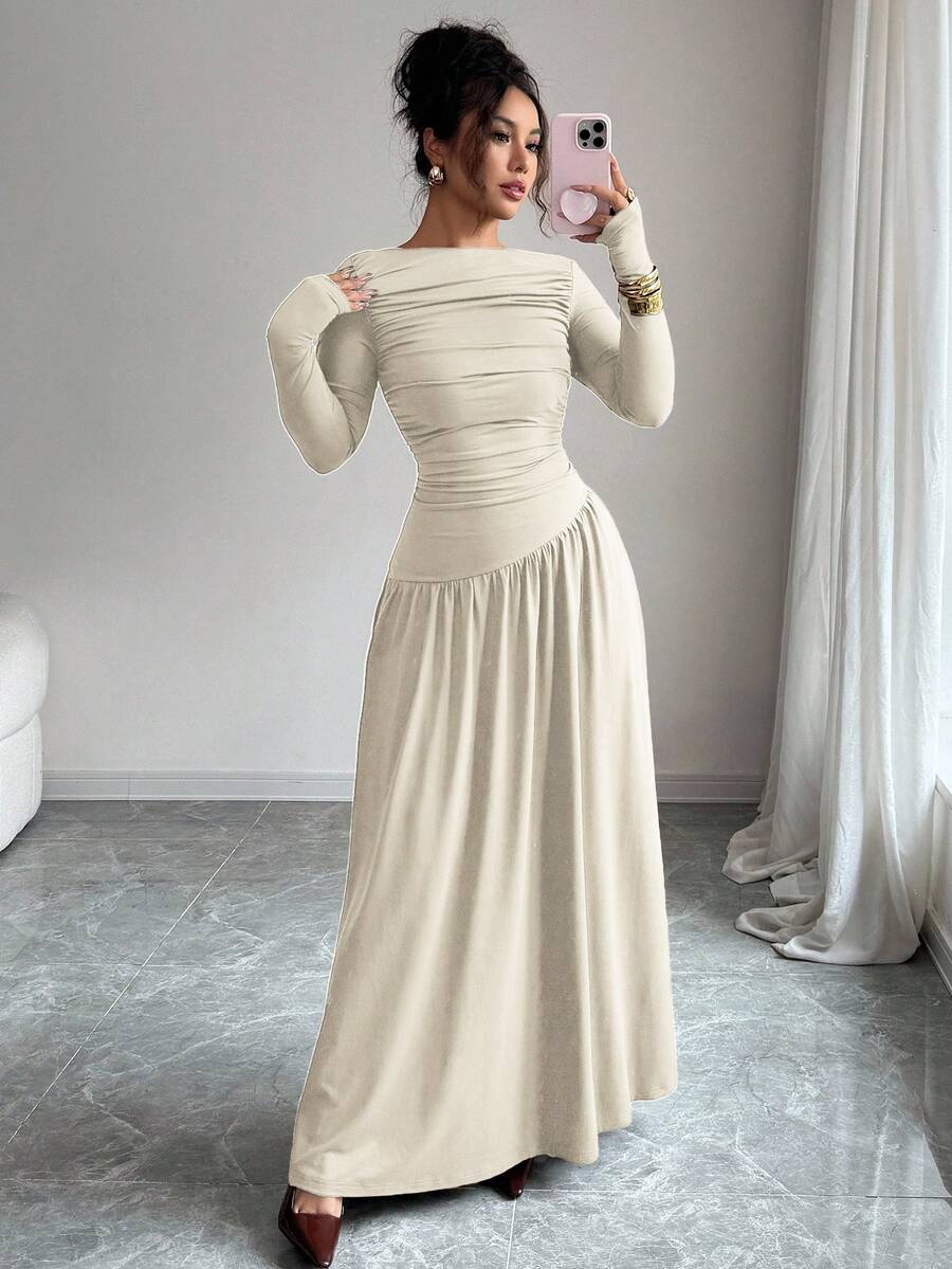 Isabella Boat Neck Long Sleeve Maxi Dress - view 6