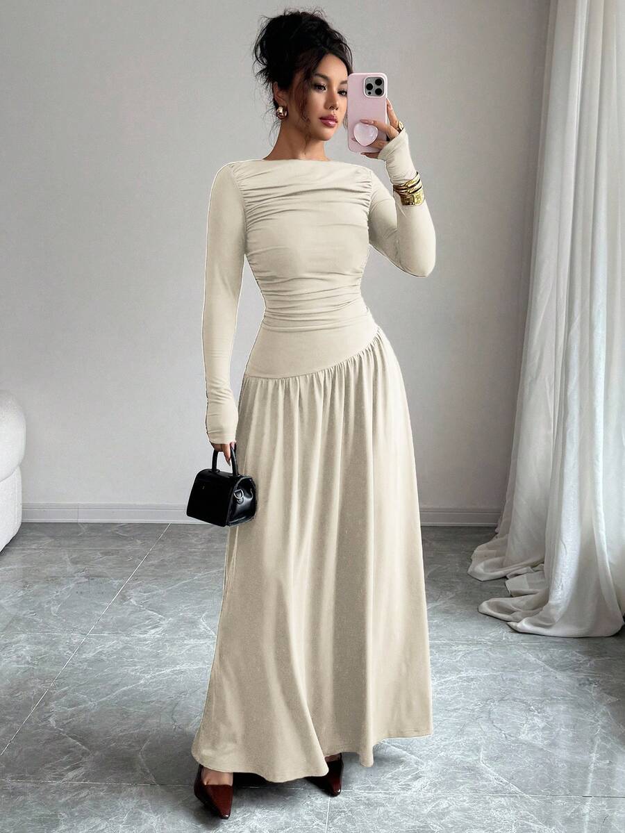 Isabella Boat Neck Long Sleeve Maxi Dress - view 7
