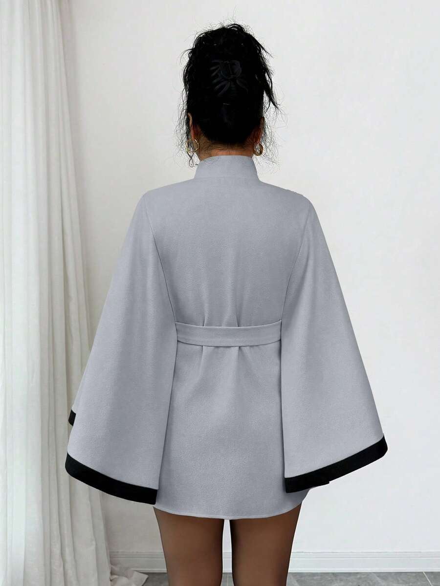 Greta Belted Flare Sleeve Poncho Cape - view 7