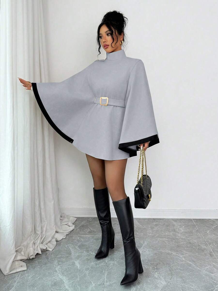 Greta Belted Flare Sleeve Poncho Cape - view 6