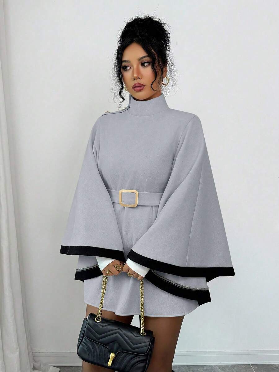 Greta Belted Flare Sleeve Poncho Cape - view 8