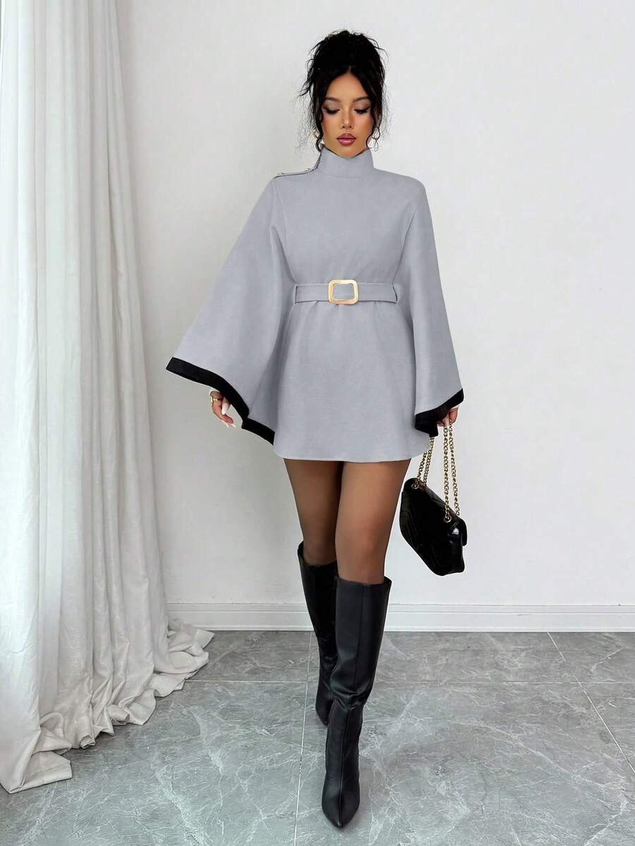 Greta Belted Flare Sleeve Poncho Cape - view 10