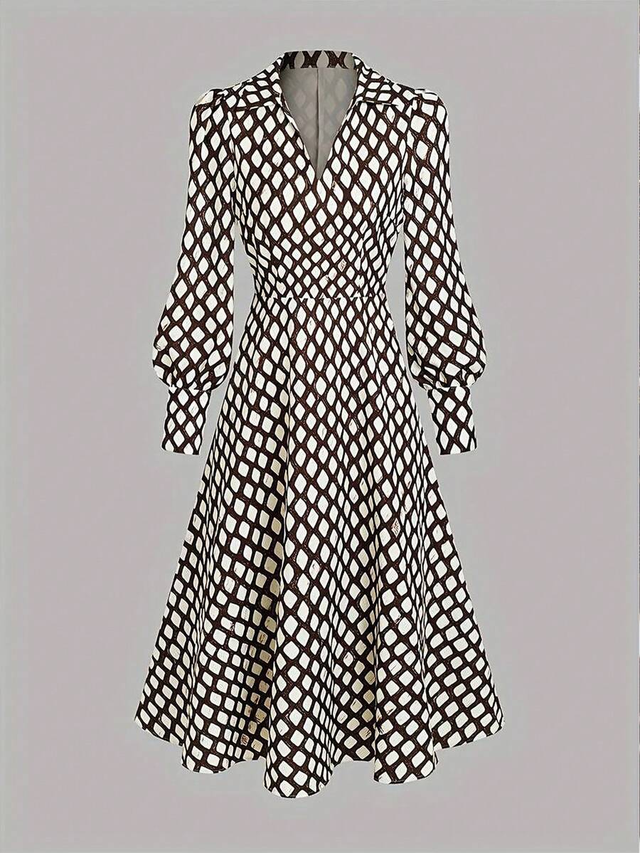Penelope Notch Lapel V Neck Maxi Dress - view 3