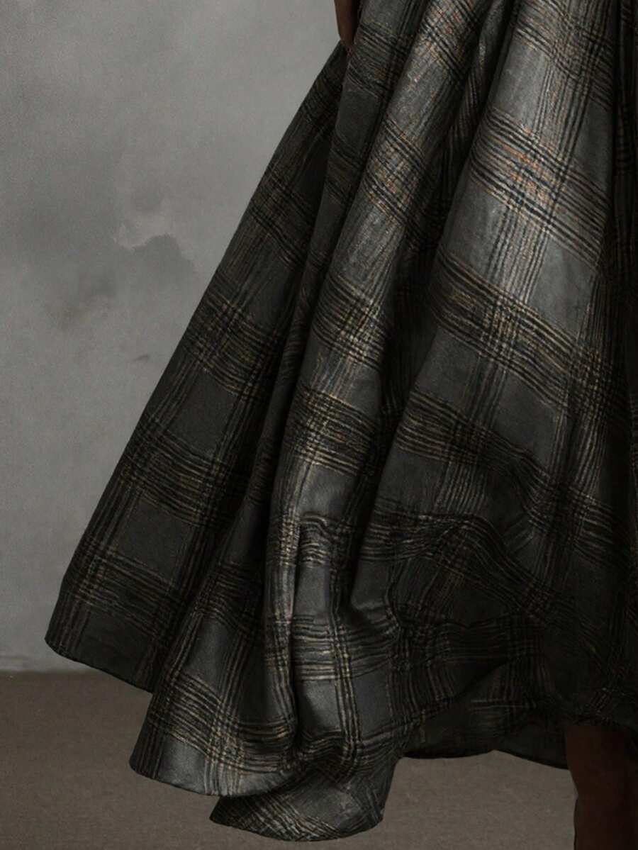 Layla Plaid Pleated V Neck Maxi Dress - view 5