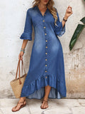 Rosalie Ruched Ruffle Hem Shirt Dress - front view