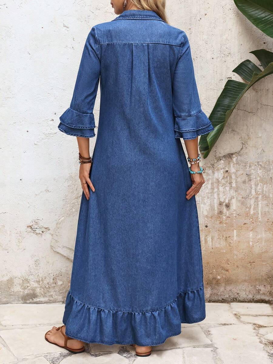 Rosalie Ruched Ruffle Hem Shirt Dress - view 2