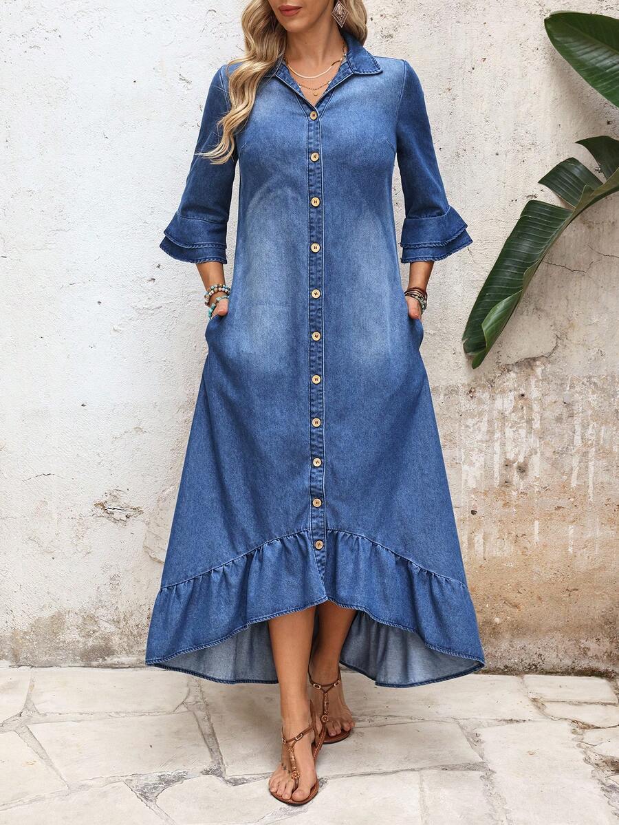 Rosalie Ruched Ruffle Hem Shirt Dress - view 3