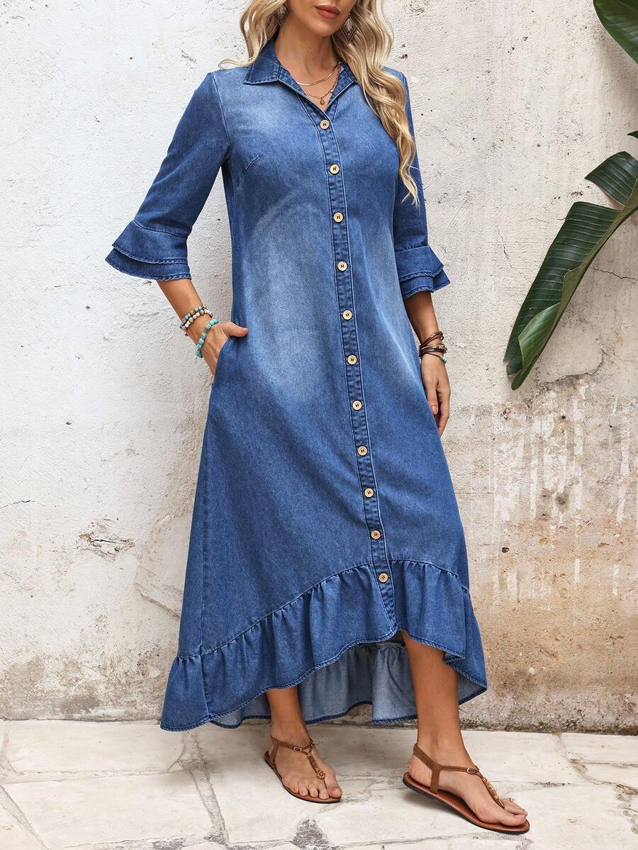 Rosalie Ruched Ruffle Hem Shirt Dress - view 4