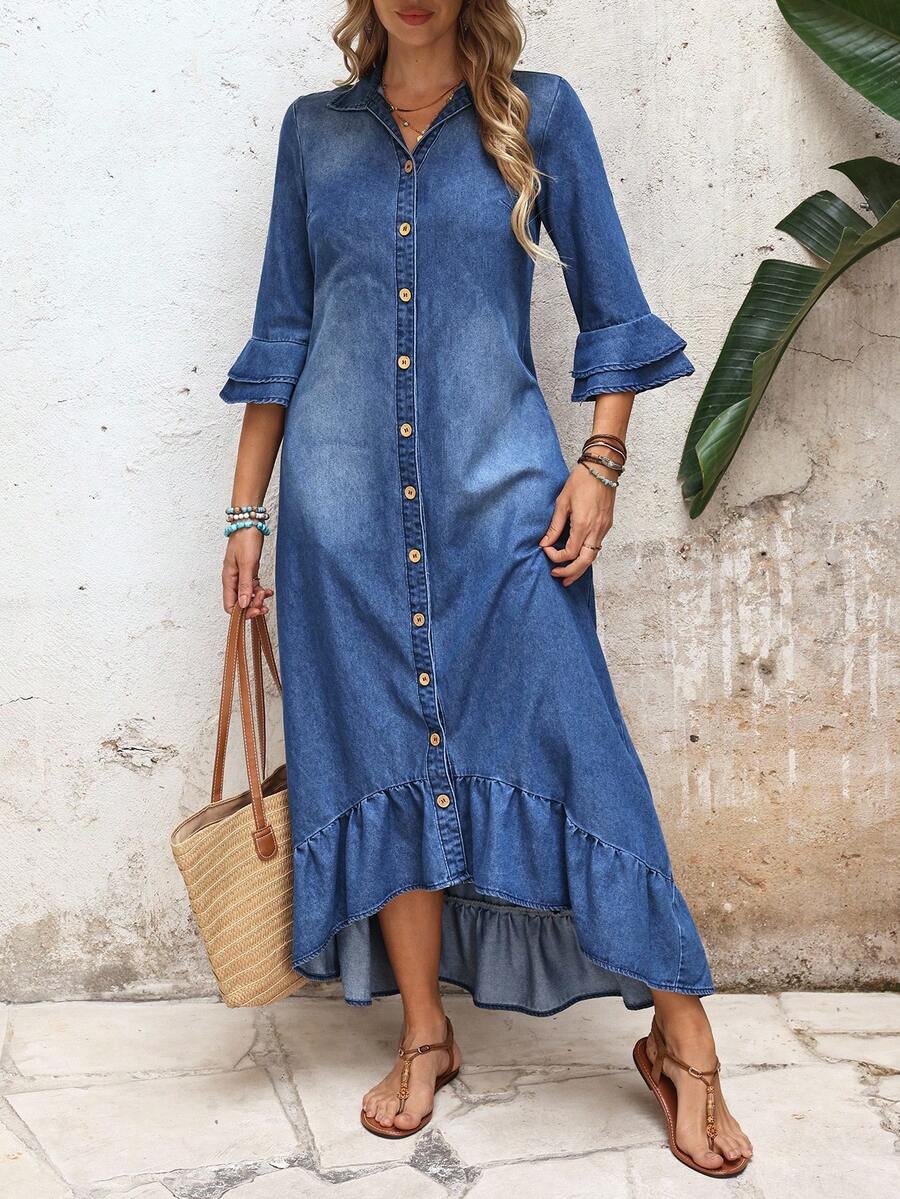 Rosalie Ruched Ruffle Hem Shirt Dress - view 5