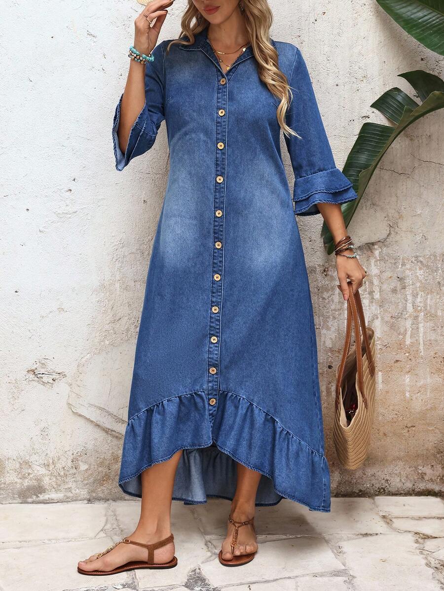 Rosalie Ruched Ruffle Hem Shirt Dress - view 6