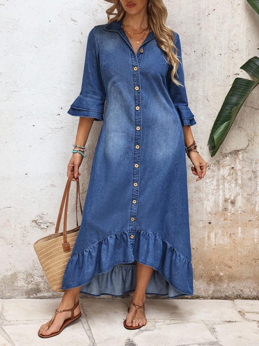 Rosalie Ruched Ruffle Hem Shirt Dress - view 7